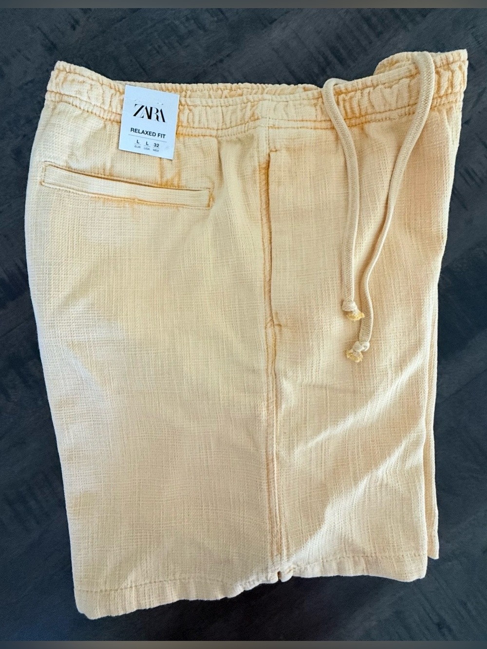 ZARA Textured Drawstring Waist Shorts - Light Yellow